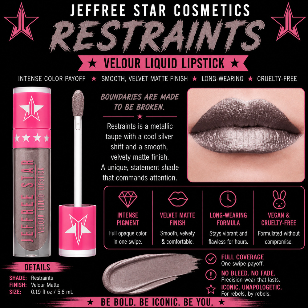 Jeffree Star Restraints Velour Liquid Lipstick Metallic Taupe 0.19 fl oz NIB